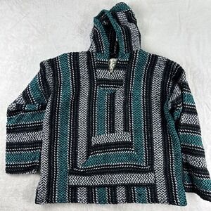 Baja Joe Woven Pullover Hoodie Medium Boho Rasta Surfer Beach Sweater Hippie